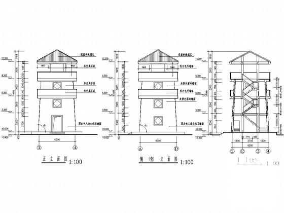 4层山地公园框架结构了望塔结构施工CAD大样图 - 1