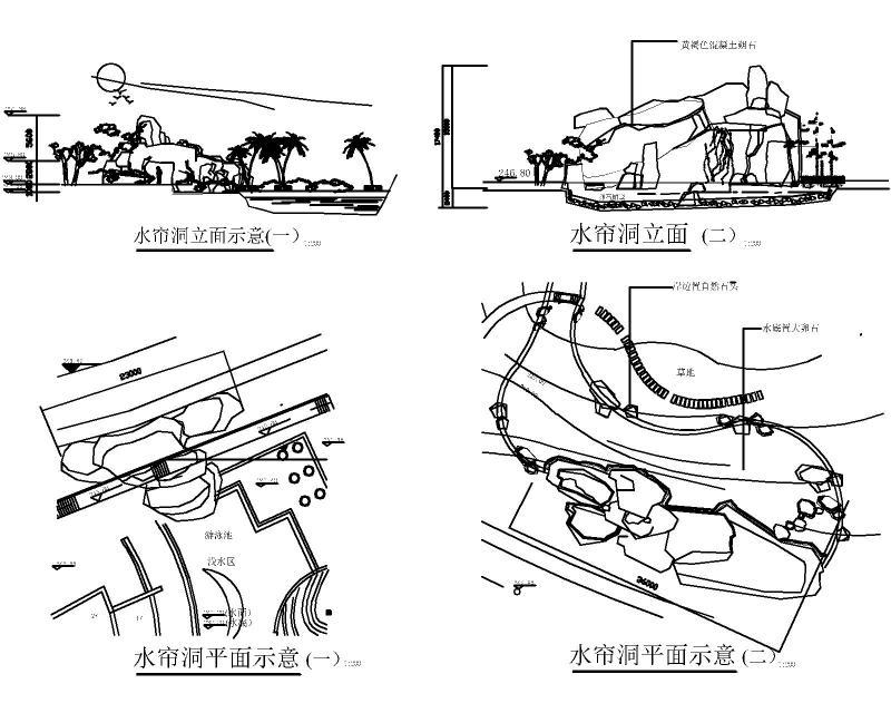 25套水景水墙水幕瀑布CAD详图纸 - 3