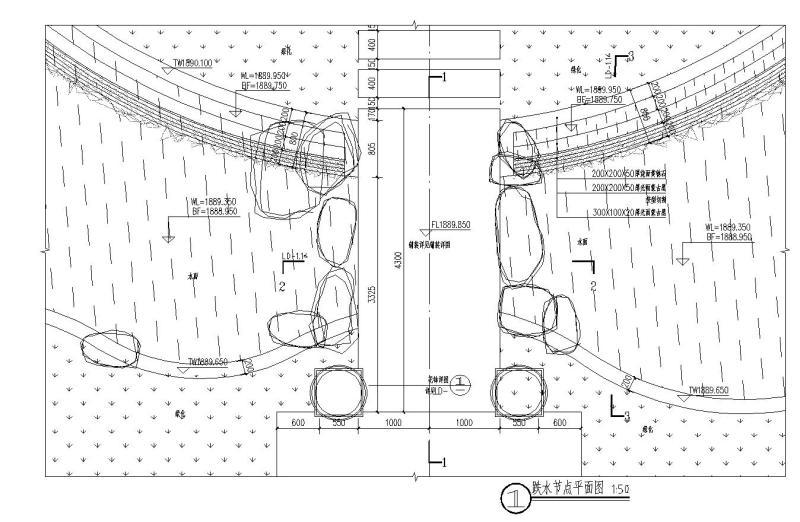 溪流跌水大样详图纸设计_CAD - 1