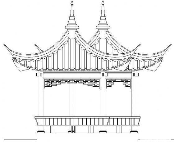 中式灰琉璃瓦双亭详图纸_CAD - 1
