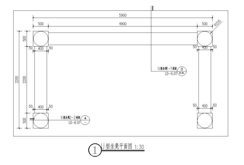 特色花钵U型坐凳详图纸设计_CAD - 1