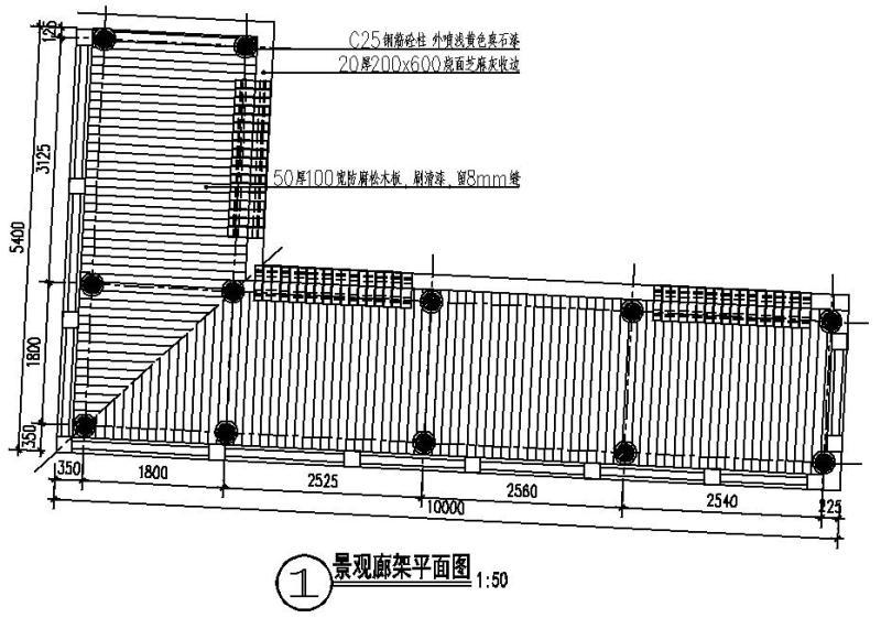 “L”形方通顶廊架CAD节点详图纸设计 - 1