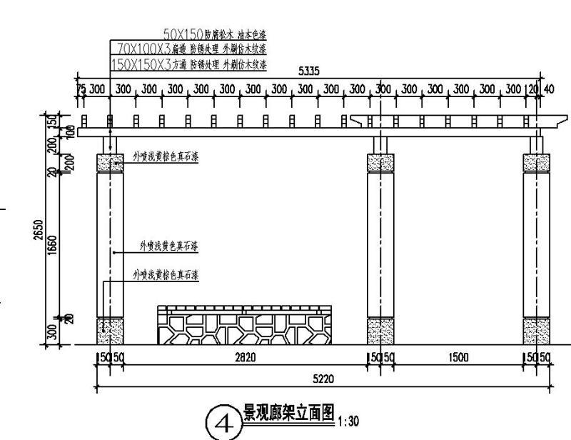 “L”形方通顶廊架CAD节点详图纸设计 - 2