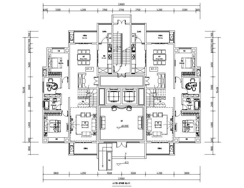 知名企业A户型CAD图纸（148平米错复） - 3