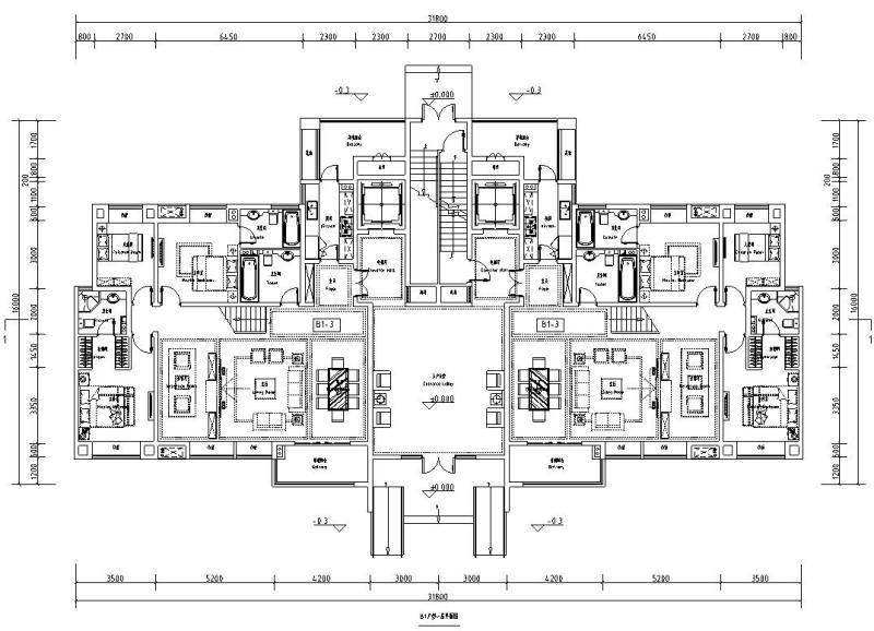 知名企业B户型CAD图纸（160平米错复） - 3