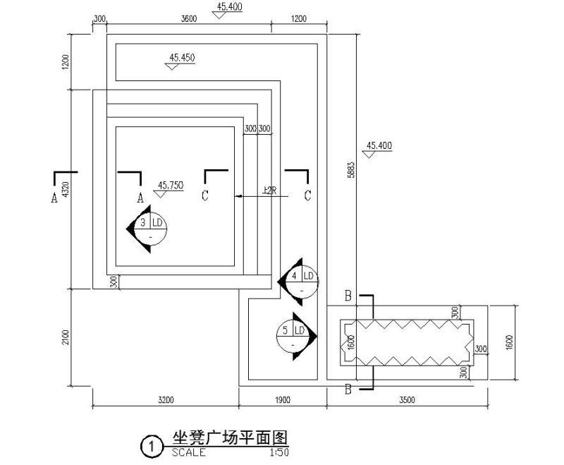 条形坐凳广场做法设计_CAD - 1