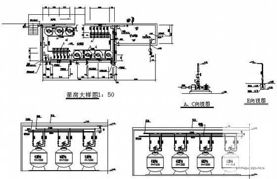 游泳池泵房大样图纸及设备大样图纸cad平面图及剖面图 - 1