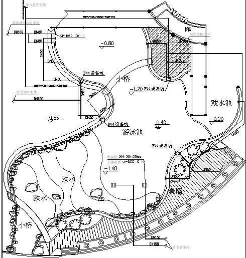 花园泳池平面详施工大样图cad布置图 - 1