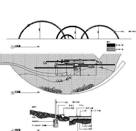 小区弧形雕塑施工设计cad平面图及立面图 - 1