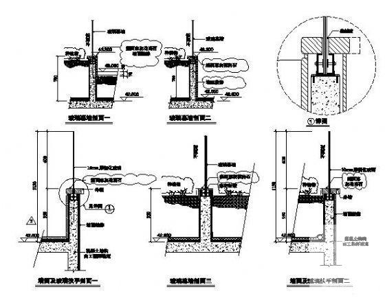 三种玻璃幕墙挡墙做法详图纸cad剖面图及立面图 - 1