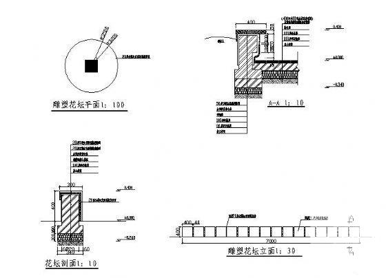 雕塑花坛施工图纸cad平面图及剖面图,立面图 - 1