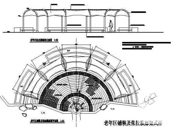 老年活动区铺装及张拉膜设计大样cad平面图及立面图 - 2