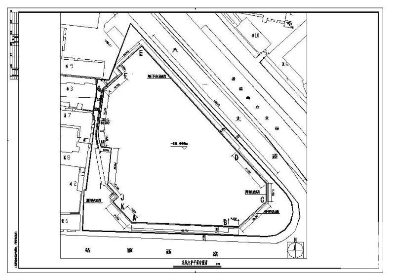 宾馆10余米深基坑支护图纸cad平面布置图 - 1