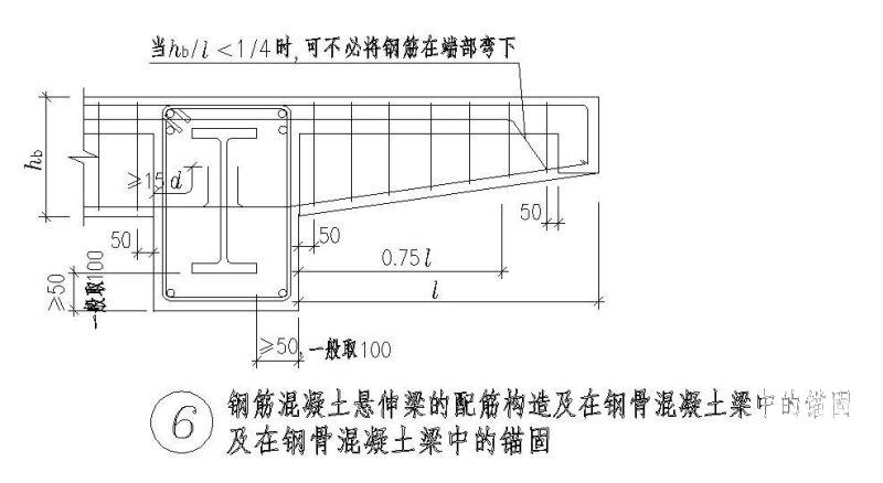 钢筋混凝土悬伸梁的配筋构造及在钢骨混凝土梁中的锚固节点构造详图纸cad - 1