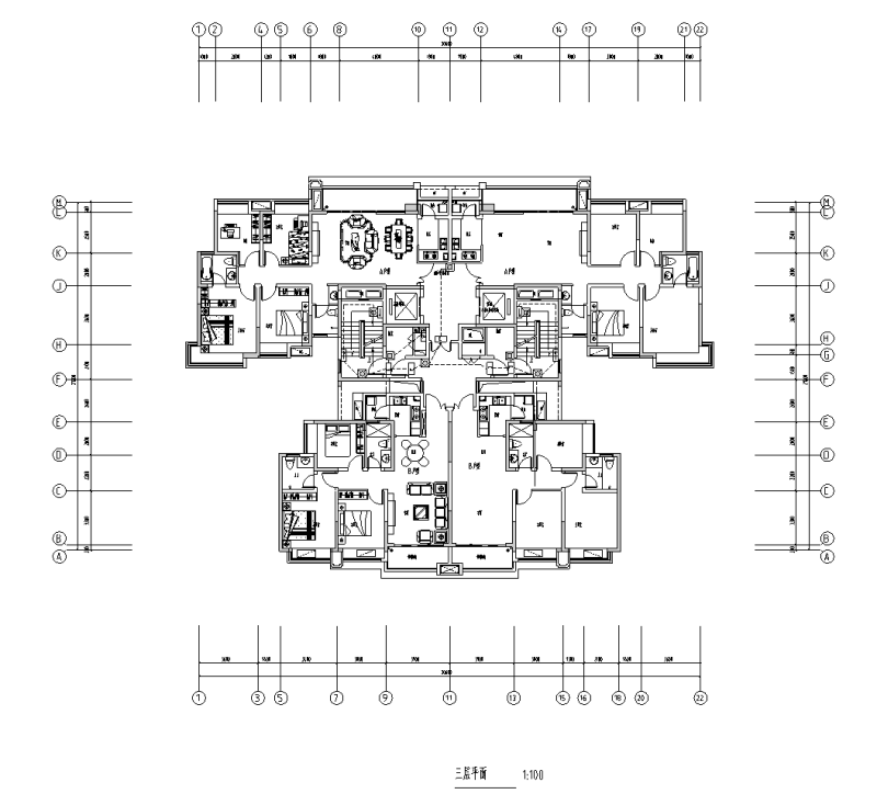 高层住宅H9-H13栋电施施工图纸cad平面图 - 1