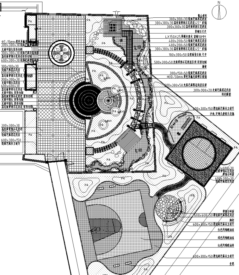 现代田园自建私家别墅花园扩初设计图分区二平面图