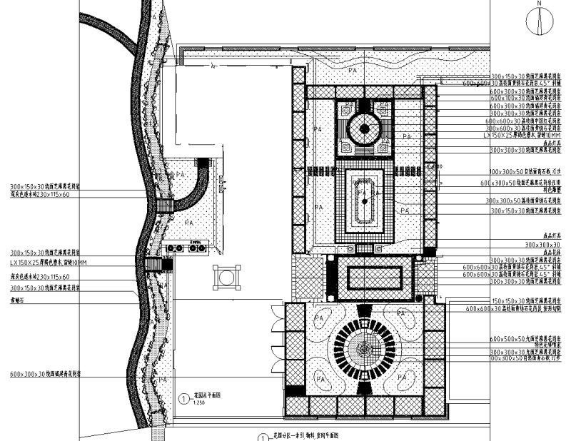 现代田园自建私家别墅花园扩初设计图分区一平面图