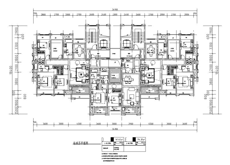 150+120㎡2梯3户高层户型图设计 (2)