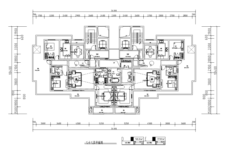 150+120㎡2梯3户高层户型图设计 (3)