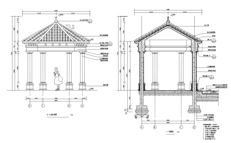 西式瓦景观六角亭详图设计 (2)