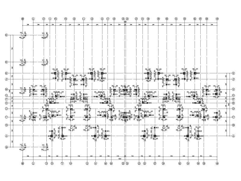 基顶～-0.050m墙柱平面布置图