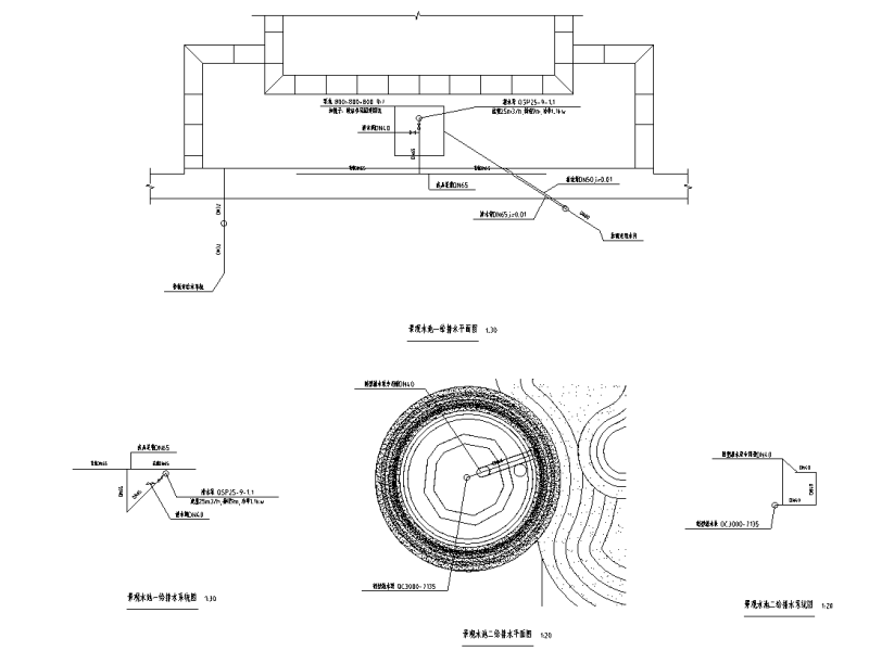 主入口景墙、小院门水景给排水详图