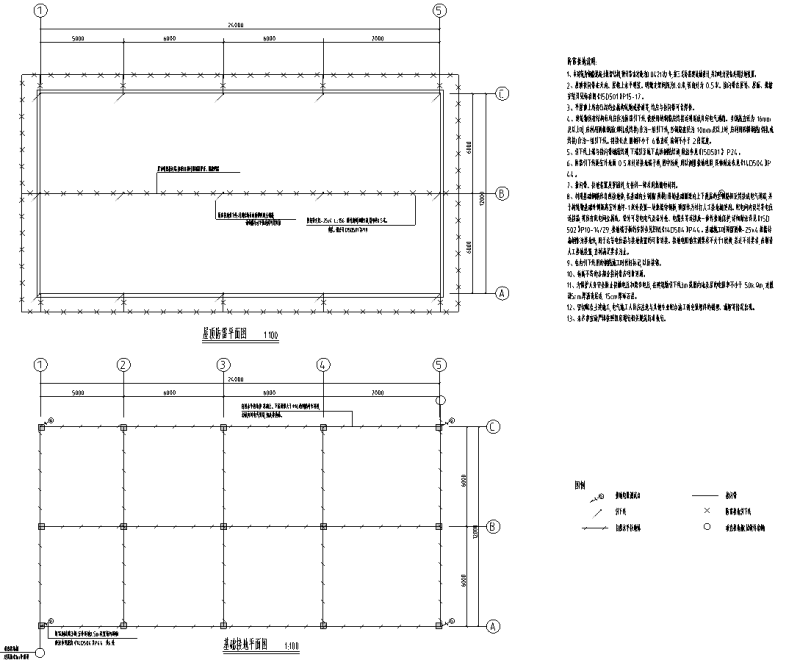 屋顶防雷与基础接地平面图