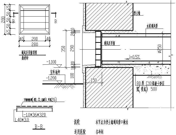 挡土墙通风管口做法节点构造详图纸cad - 1