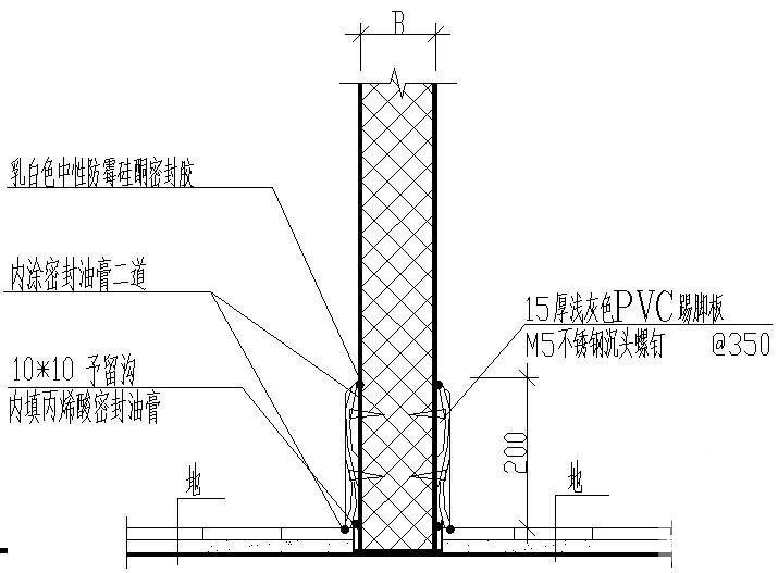 非加工区内部壁板及隔板踢脚作法节点构造cad详图纸 - 2