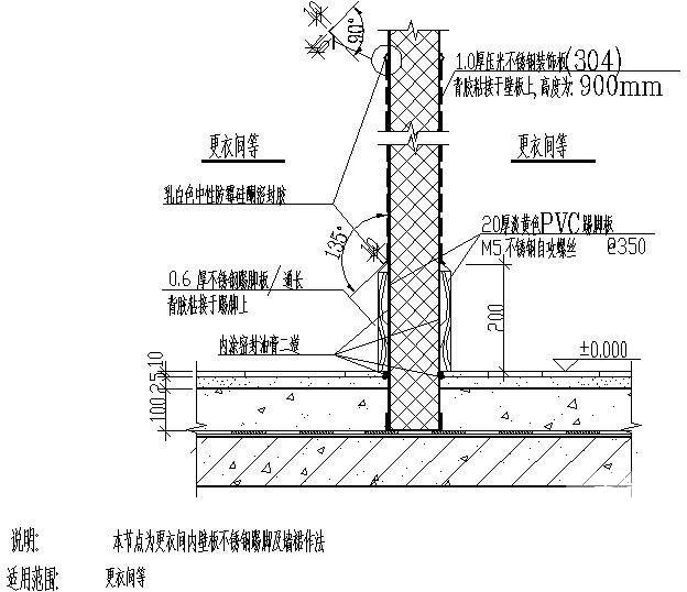 更衣间内壁板不锈钢踢脚及墙裙作法节点构造详图纸cad - 1