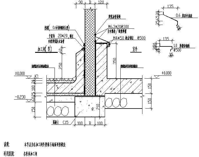 加工间外壁板与地面连接做法节点构造详图纸cad - 1