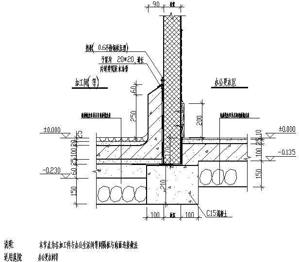 加工件与办公生活间等间隔板与地面连接做法节点构造详图纸cad - 1