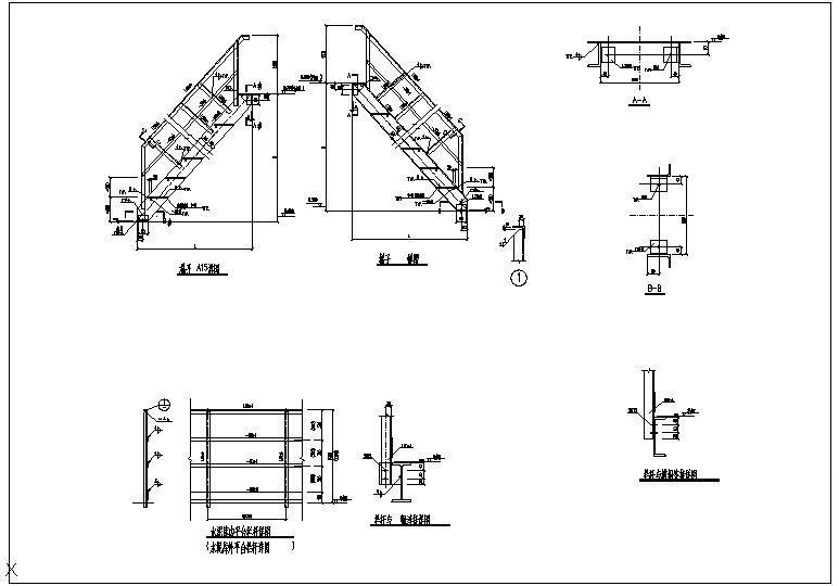 2跑钢梯节点构造设计详图纸cad - 1