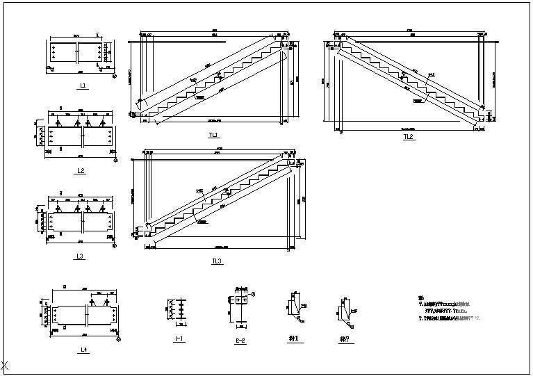 2跑钢梯节点构造设计详图纸cad - 3