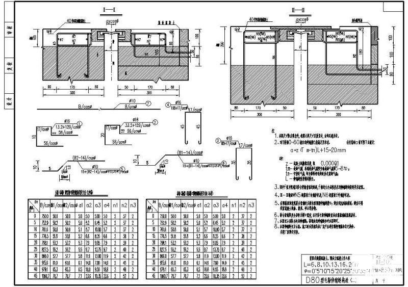 W8.50m装配式钢筋混凝土、预应力混凝土空心板D80型毛勒伸缩缝节点构造cad详图 - 1