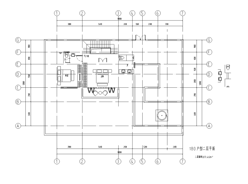 180户型二层平面图