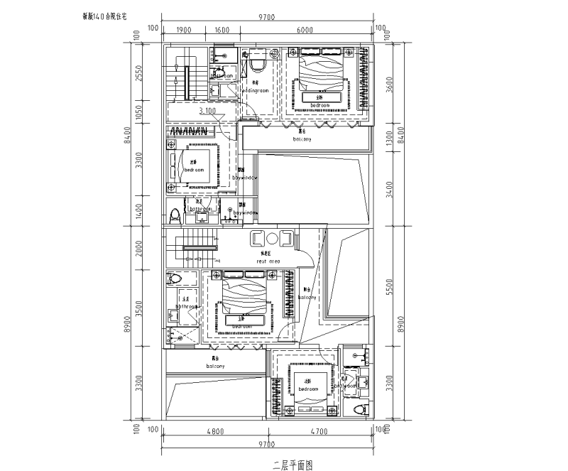 140合院二层平面图