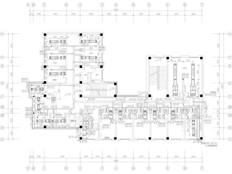二层通风、空调风系统平面图