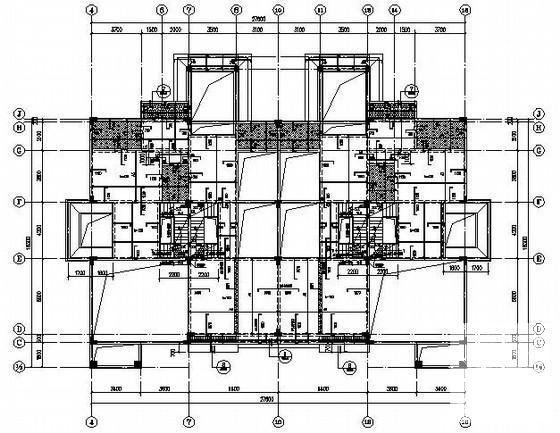 一份四联排下山框架结构别墅结构CAD施工图纸(2012新)