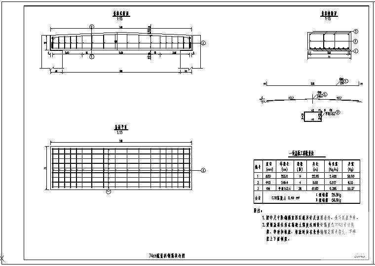 74cm和99cm宽盖板钢筋节点构造详图纸cad - 1