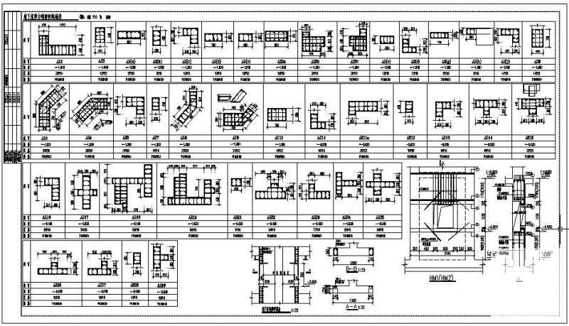 地下上室内外墙体及剪力墙暗柱配筋表cad - 2