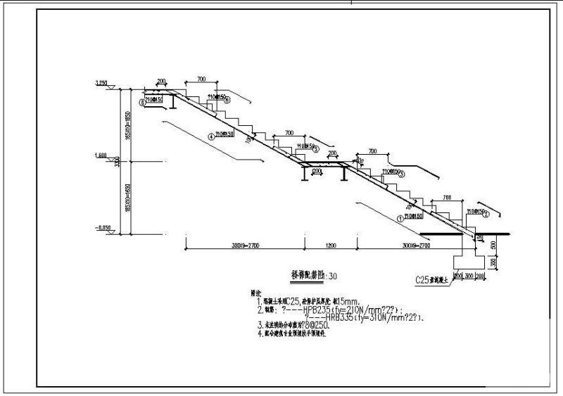 钢框架中的混凝土楼梯配筋节点构造详图纸cad - 1