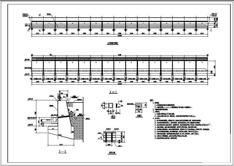 厂房挡土墙节点构造详图纸cad剖面图及立面图 - 1