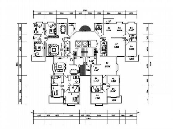一份塔式高层一梯四建筑dwg格式CAD图纸户型图纸(板式)