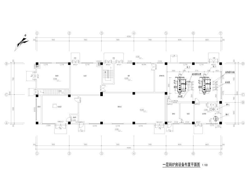 一层锅炉房设备布置平面图