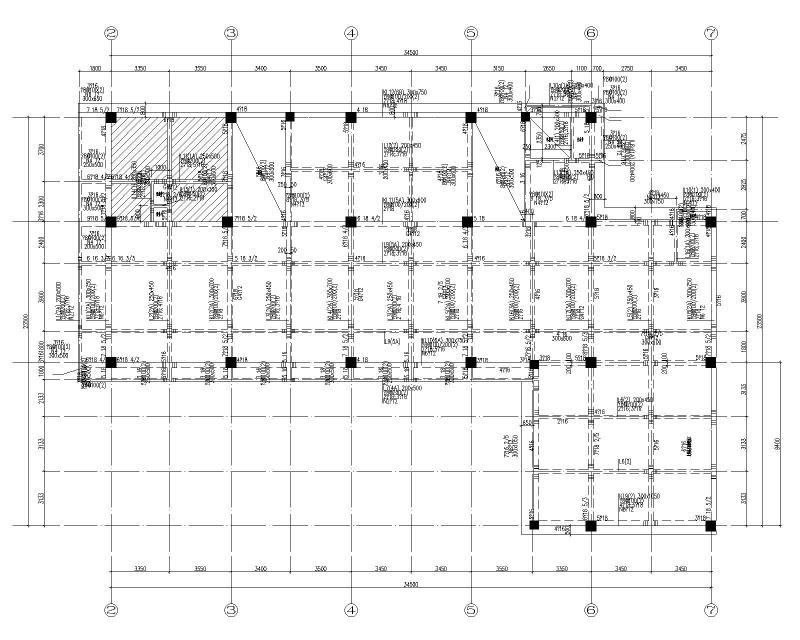 二层梁平法配筋图（5.350m）