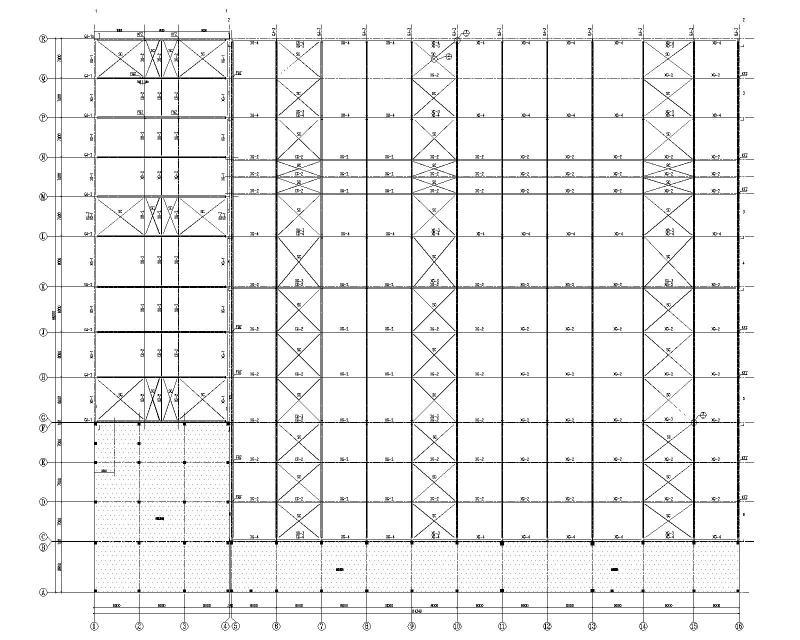 主厂房刚架及屋面水平支撑、柱间支撑布置图