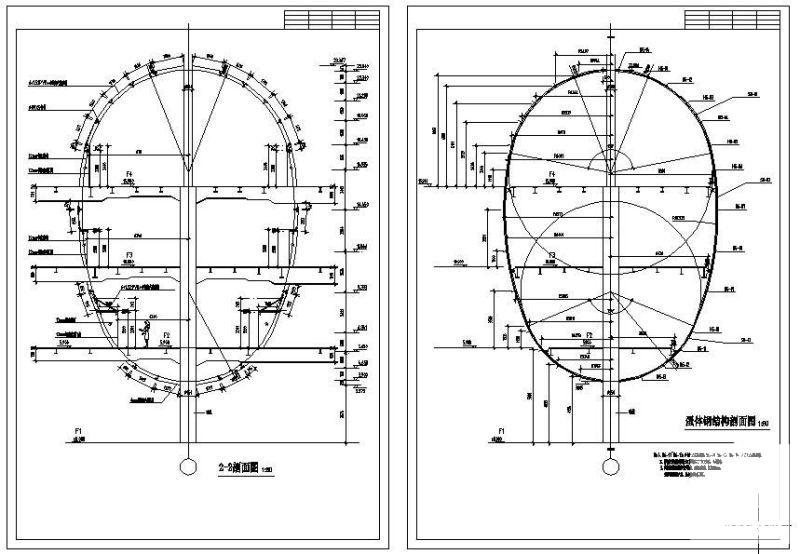 蛋形幕墙结构设计部分图纸cad平面图及剖面图,立面图 - 4