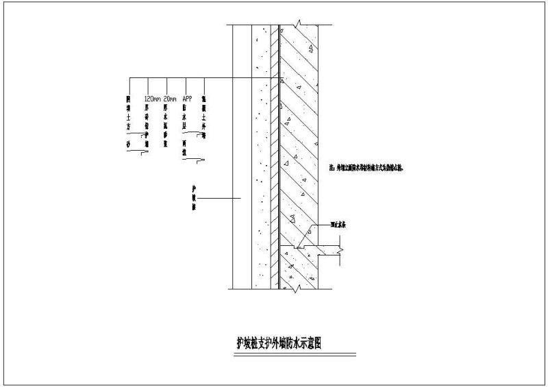护坡桩支护外墙防水示意节点构造详图纸cad - 1