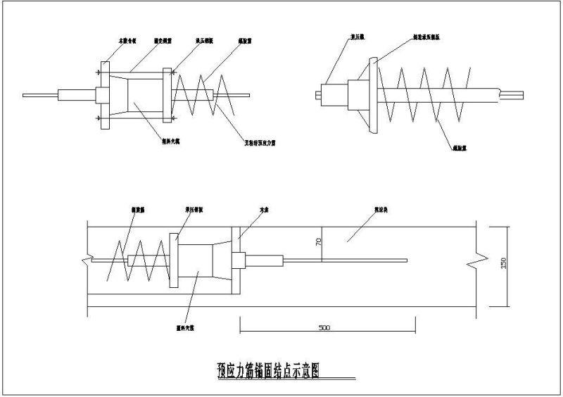 预应力筋锚固结点示意节点构造详图纸cad